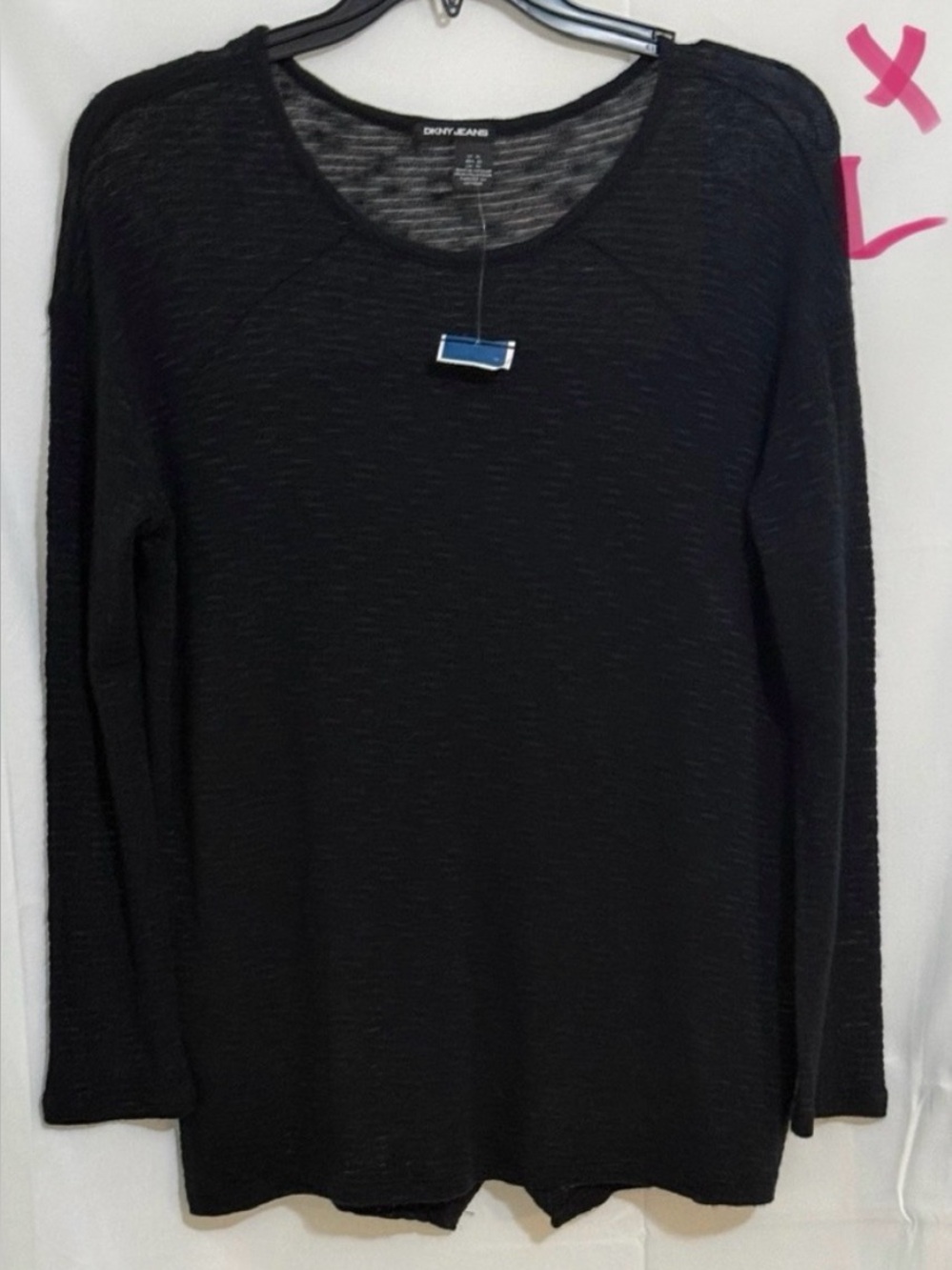 DKNY Black Crew Neck Sweater Lightweight Knit